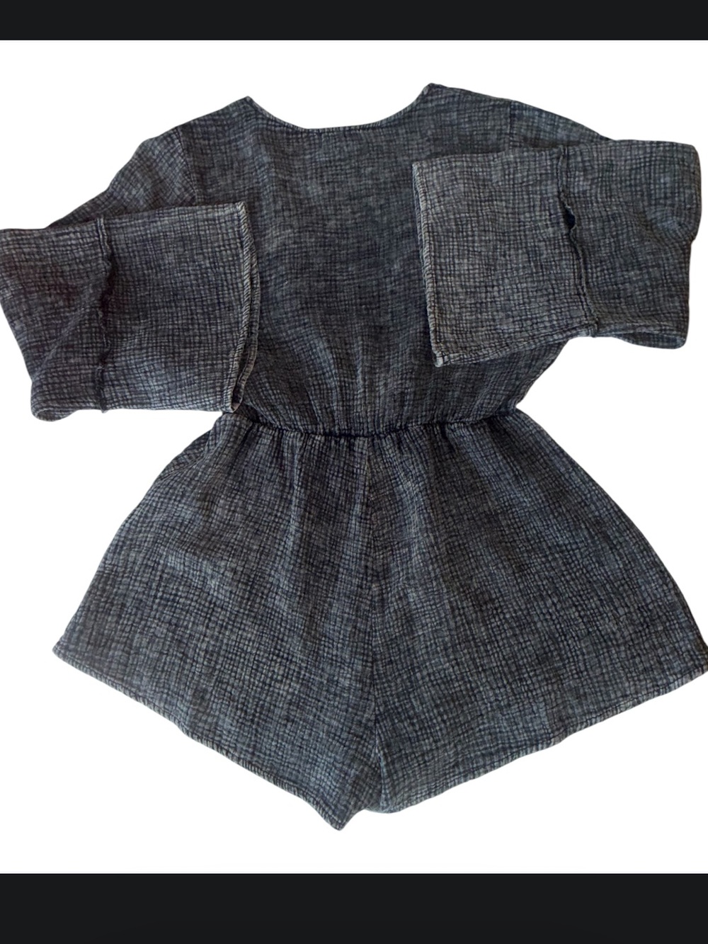 Peach Love California Cotton Gauze Romper Bell Sleeve Boho Charcoal Small - Picture 7 of 10
